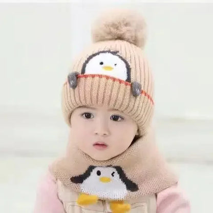 Cozy Kids Penguin Knit Hat & Scarf Set
