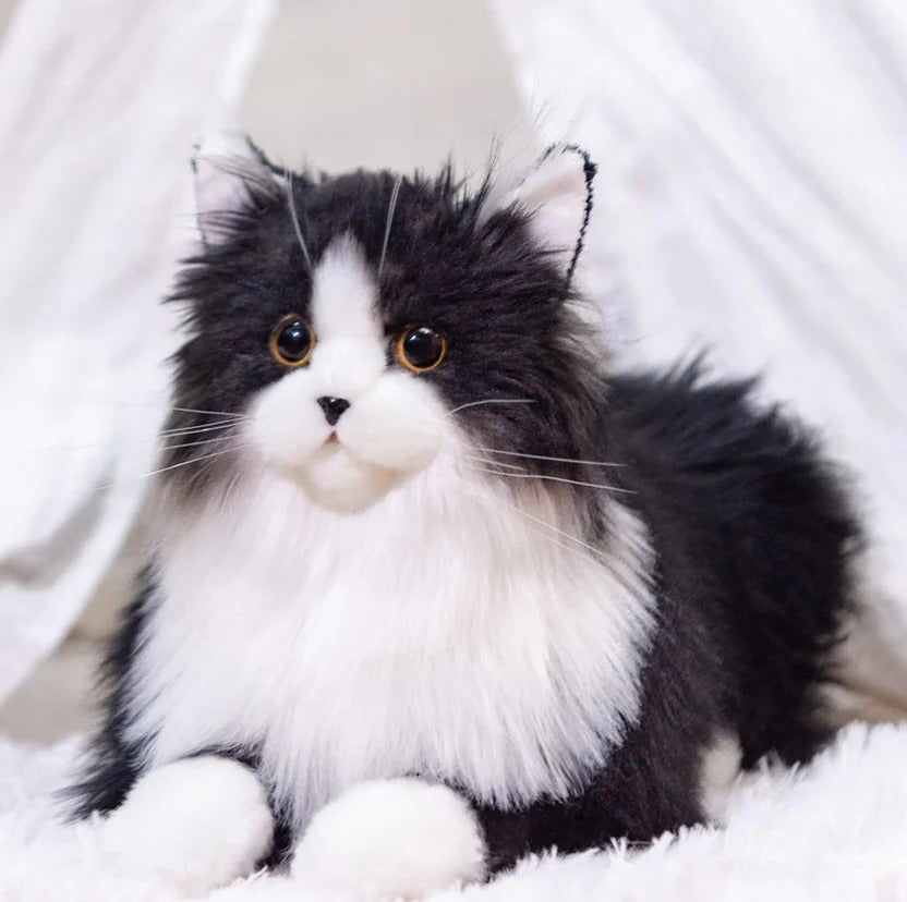 Realistic Grey and White Cuddle Cat Toy