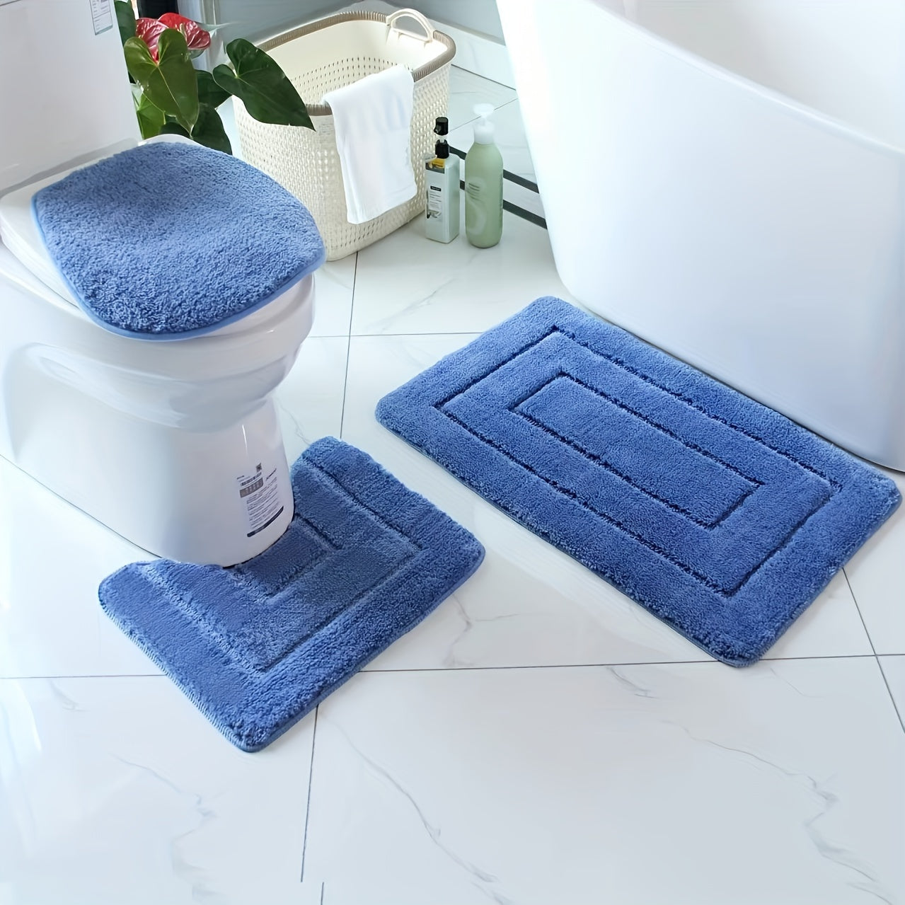 Plush Bathroom Mat Set - Slip Resistant and Easy Clean