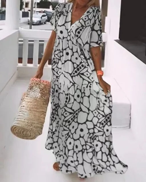 Casual Printed Summer Dress with Short Sleeves