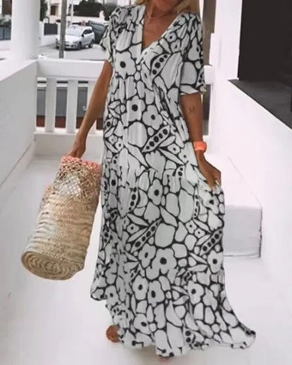 Casual Printed Summer Dress with Short Sleeves