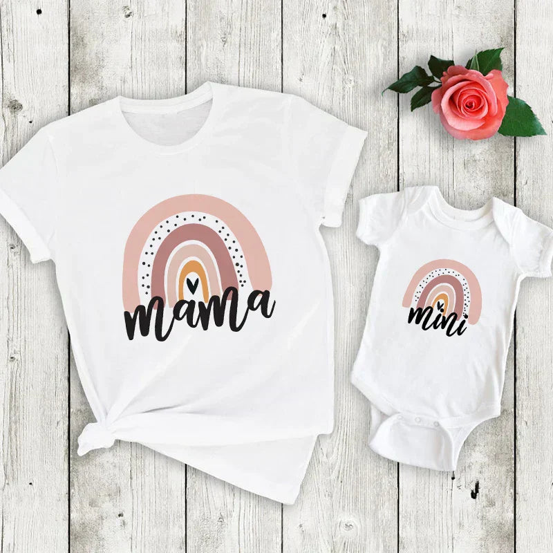 Colorful Mommy & Me Rainbow Tees & Romper Set
