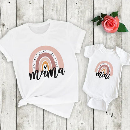 Colorful Mommy & Me Rainbow Tees & Romper Set