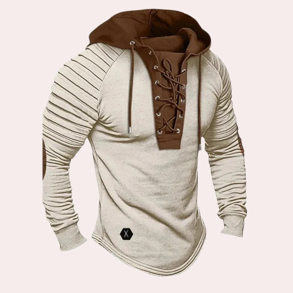 Casual hooded sweatshirt for men with tie front