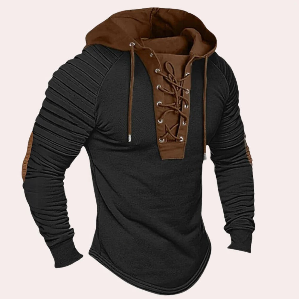 Casual hooded sweatshirt for men with tie front