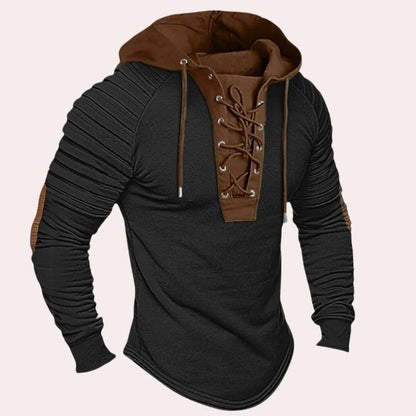 Casual hooded sweatshirt for men with tie front
