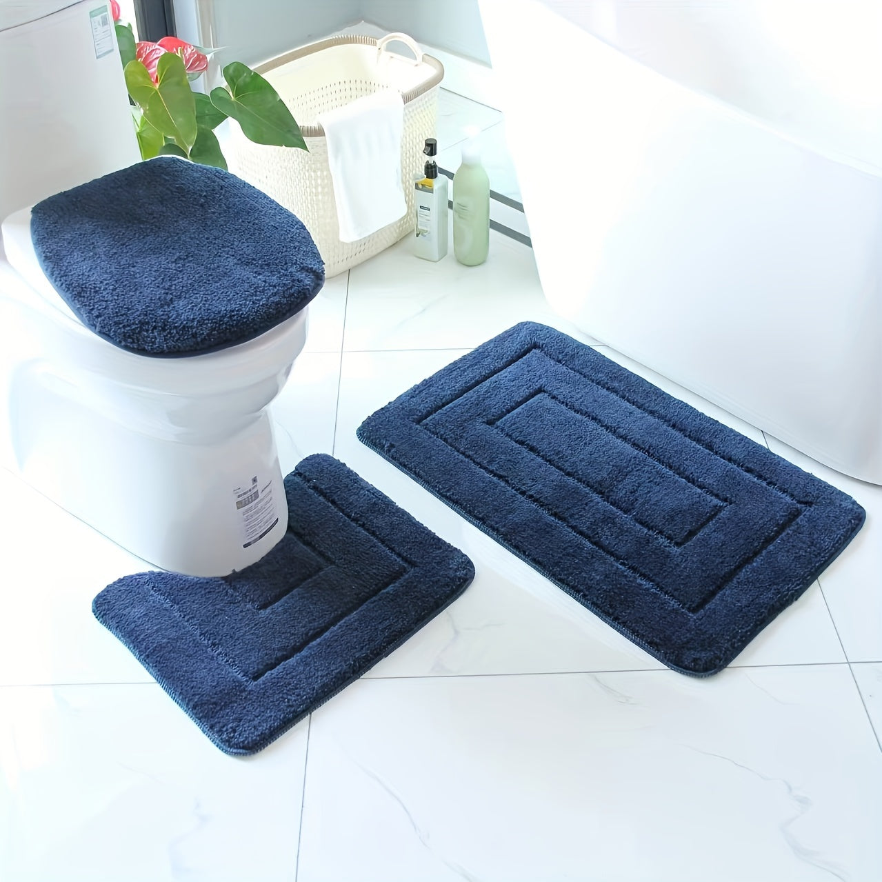 Plush Bathroom Mat Set - Slip Resistant and Easy Clean