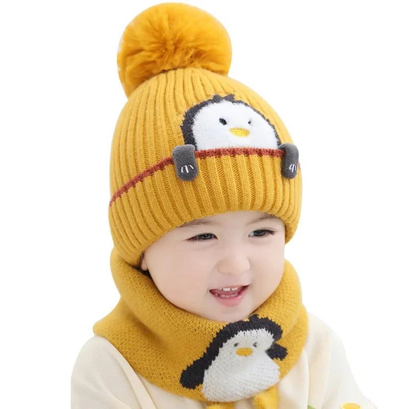 Cozy Kids Penguin Knit Hat & Scarf Set