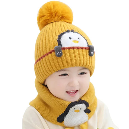 Cozy Kids Penguin Knit Hat & Scarf Set
