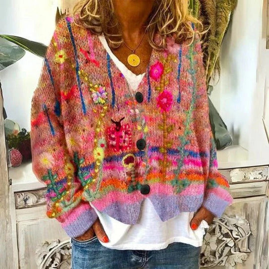 Women's Floral Print Crew Neck Sweater - Befez