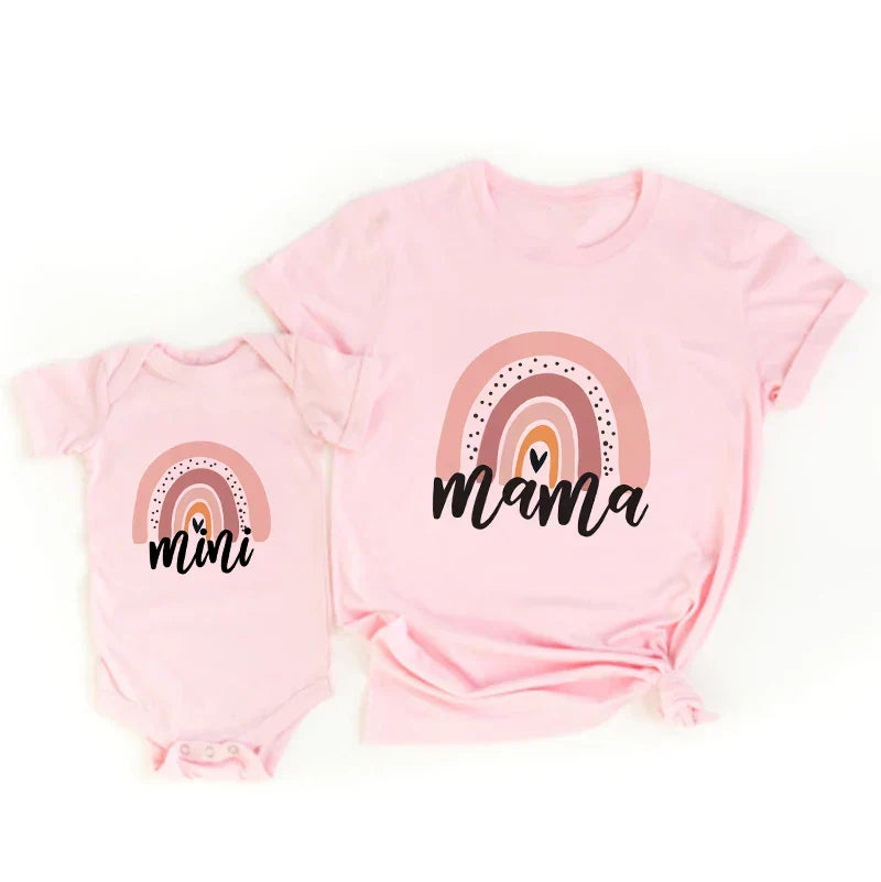Colorful Mommy & Me Rainbow Tees & Romper Set