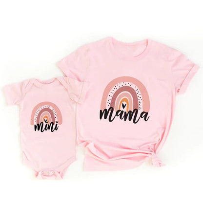 Colorful Mommy & Me Rainbow Tees & Romper Set