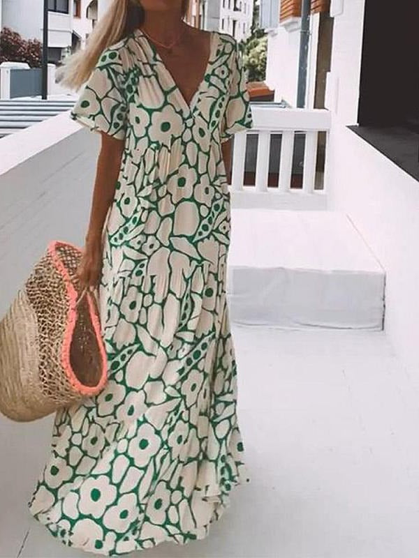 Casual Printed Summer Dress with Short Sleeves