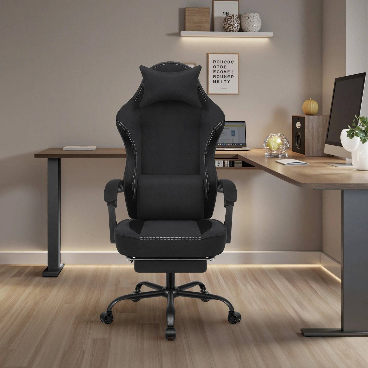 Comfy Game Chair With Adjustable Footrest