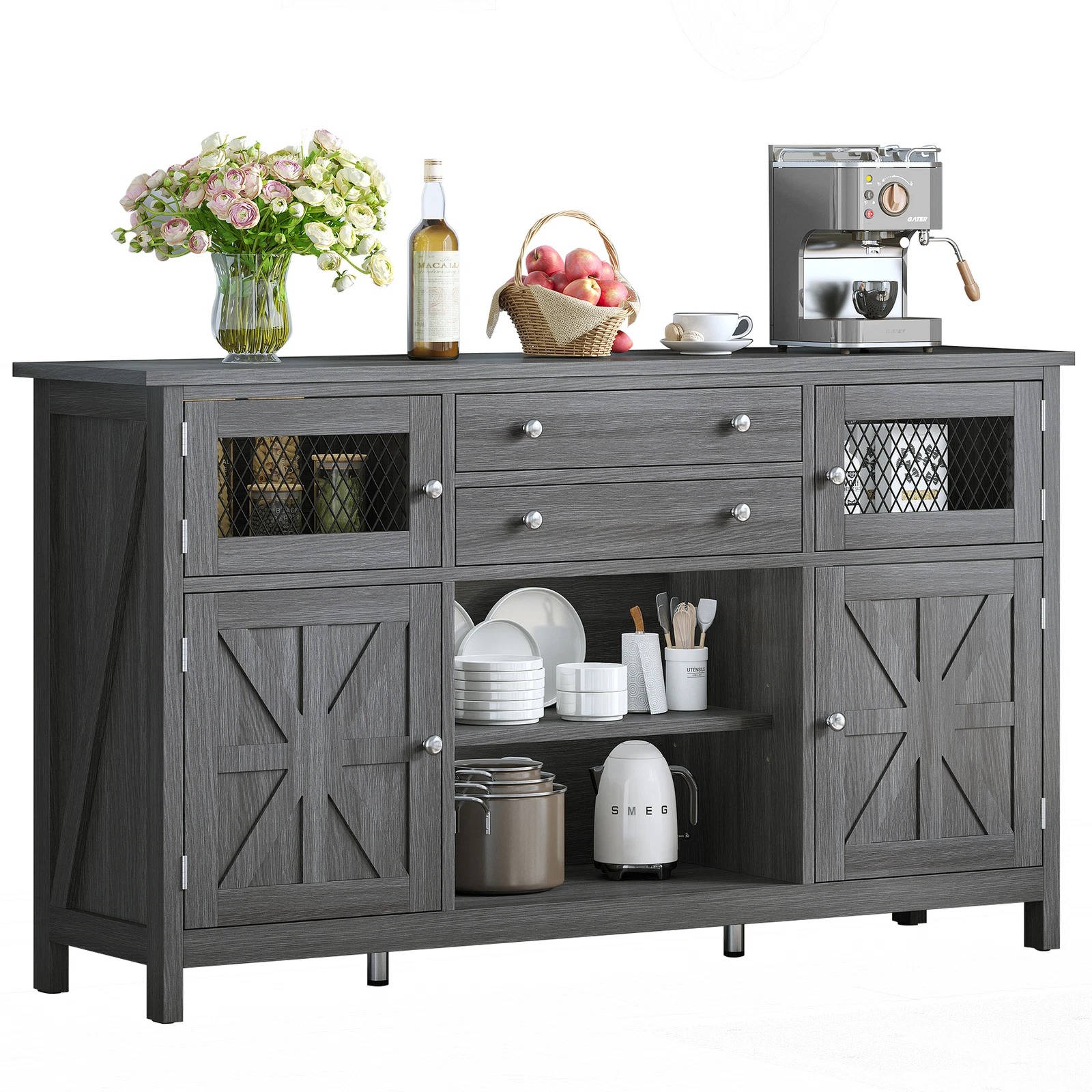 Rustic Wood Coffee Station Cabinet - Befez