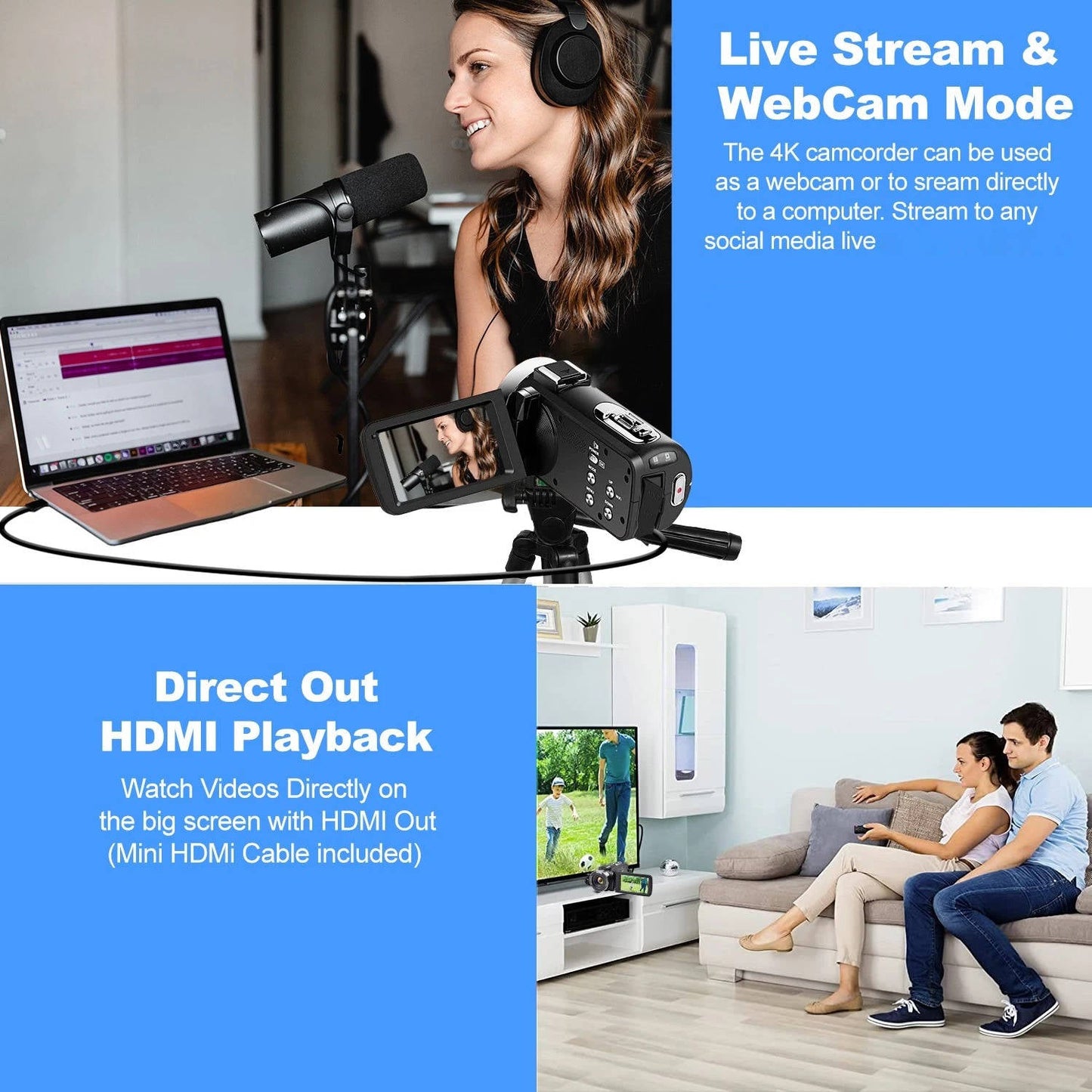 Ultra HD WiFi Camera for Vlogging 4K 48MP Camcorder