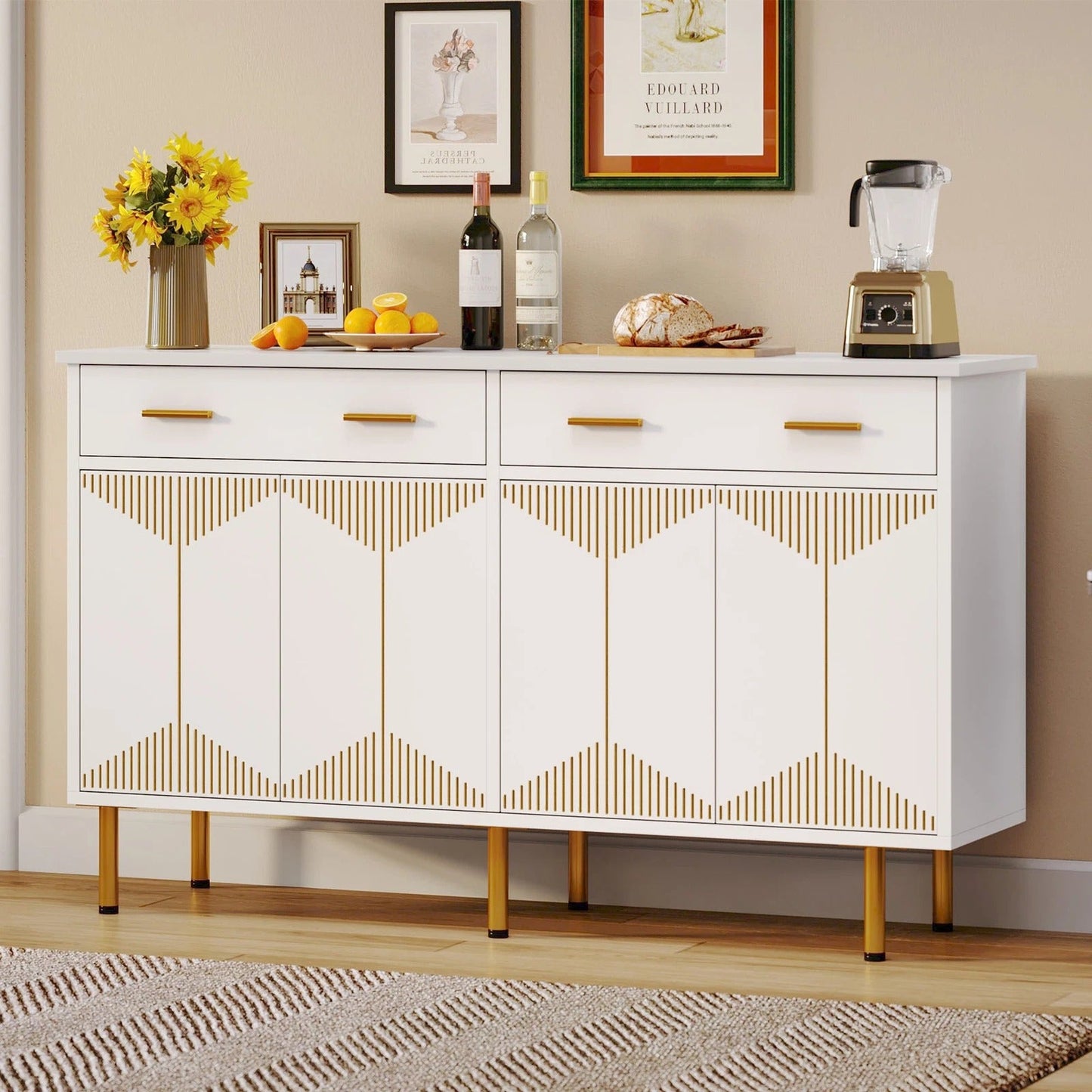 White Kitchen Sideboard Cabinet with 2 Drawers - Befez