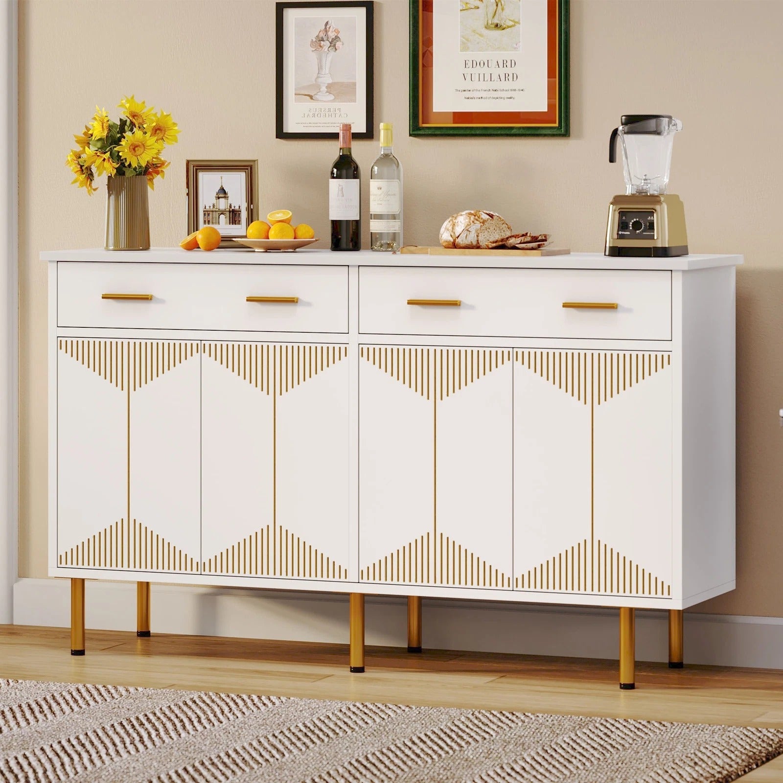 White Kitchen Sideboard Cabinet with 2 Drawers - Befez
