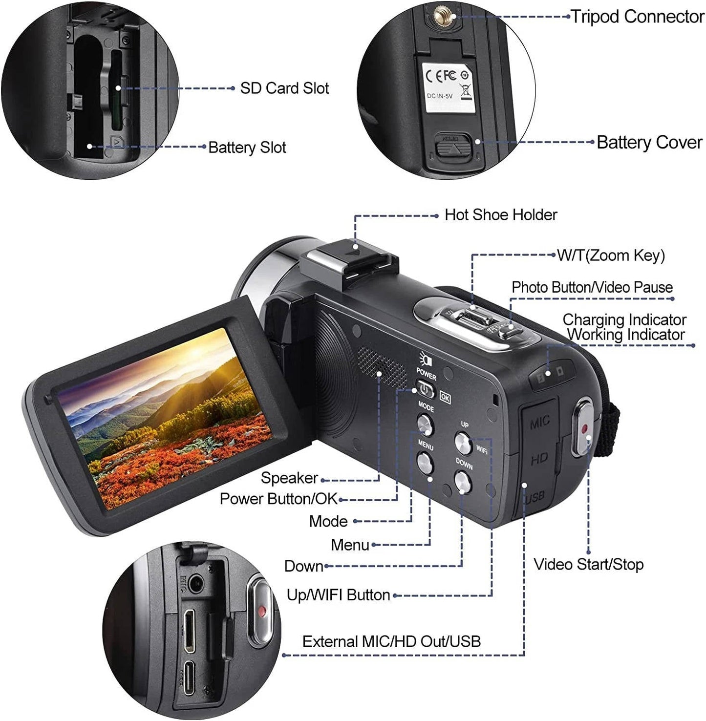 Ultra HD WiFi Camera for Vlogging 4K 48MP Camcorder