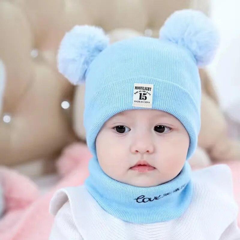 Colorful Childrens Beanie with Fuzzy Pom Pom