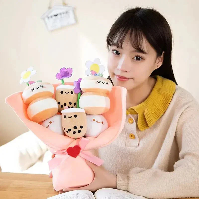 Colorful Boba Tea Flower Plush Toy