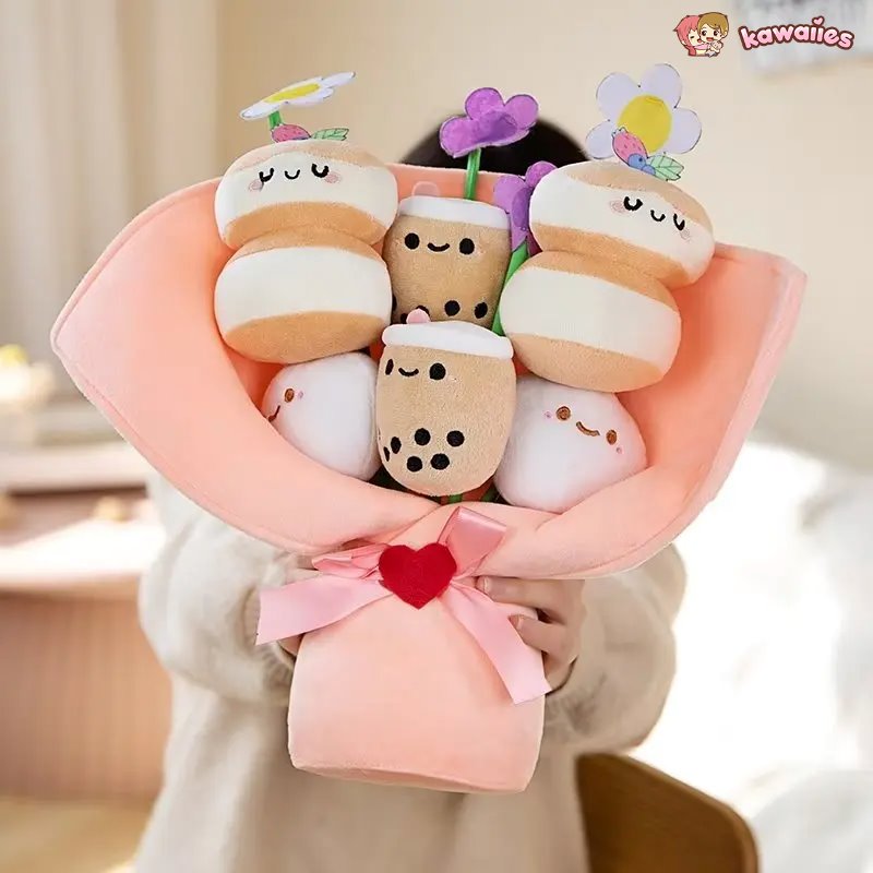 Colorful Boba Tea Flower Plush Toy