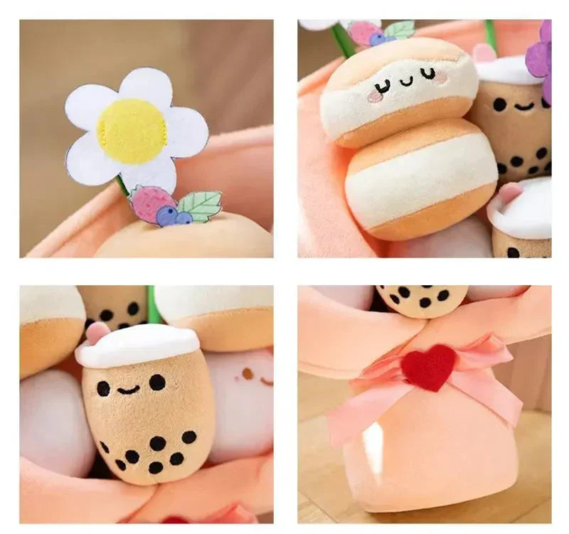 Colorful Boba Tea Flower Plush Toy