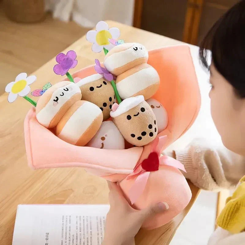 Colorful Boba Tea Flower Plush Toy