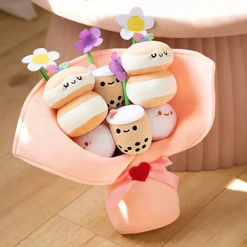 Colorful Boba Tea Flower Plush Toy