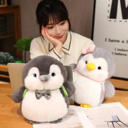 Cuddly Grey Penguin Toy with Fun Kids Backpack