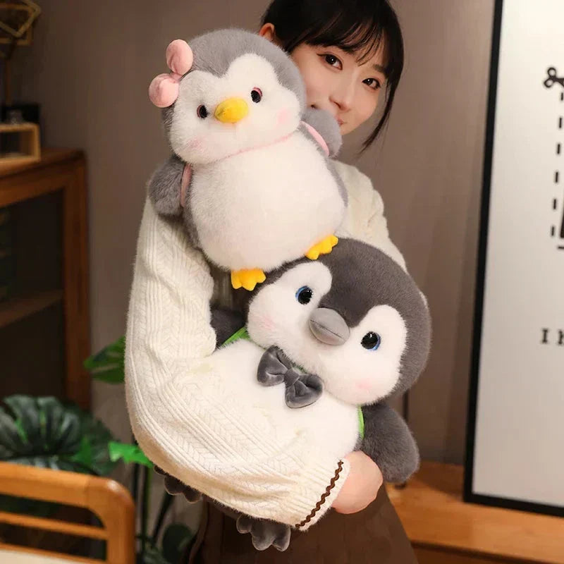 Cuddly Grey Penguin Toy with Fun Kids Backpack
