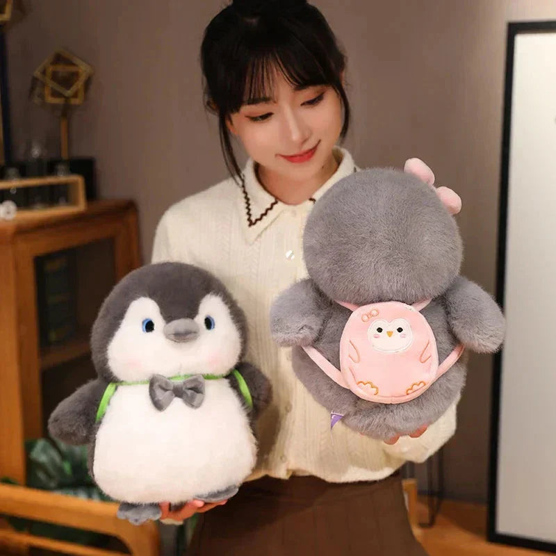 Cuddly Grey Penguin Toy with Fun Kids Backpack