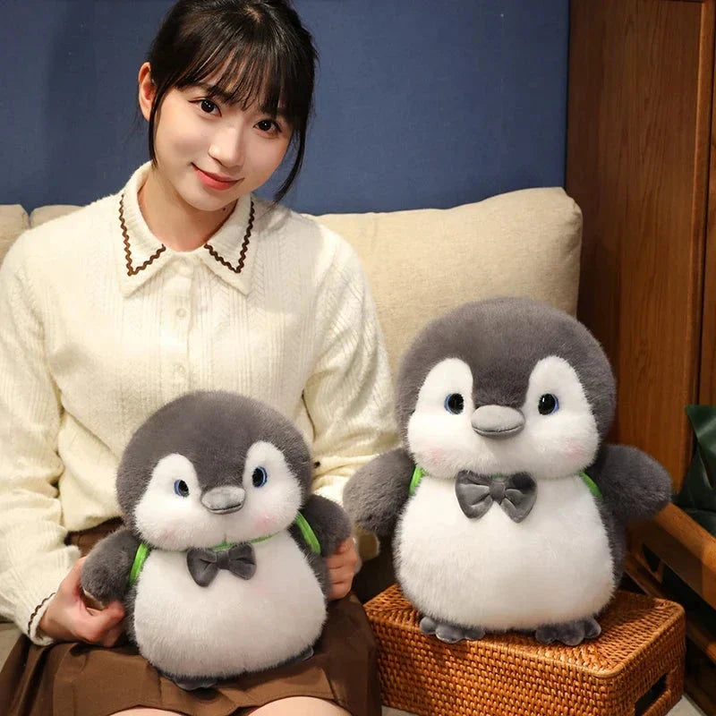 Cuddly Grey Penguin Toy with Fun Kids Backpack