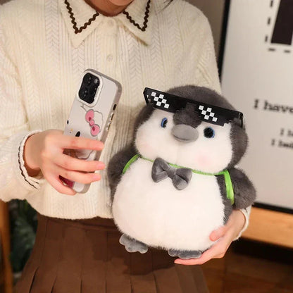 Cuddly Grey Penguin Toy with Fun Kids Backpack