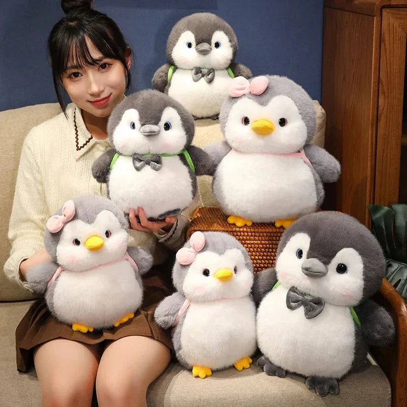 Cuddly Grey Penguin Toy with Fun Kids Backpack