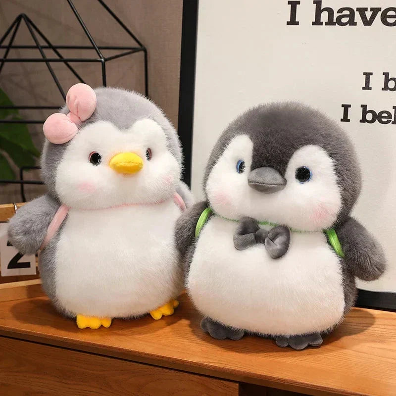 Cuddly Grey Penguin Toy with Fun Kids Backpack