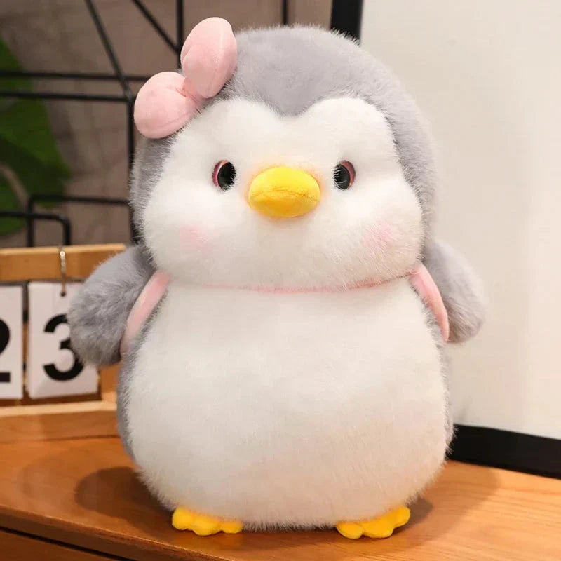 Cuddly Grey Penguin Toy with Fun Kids Backpack