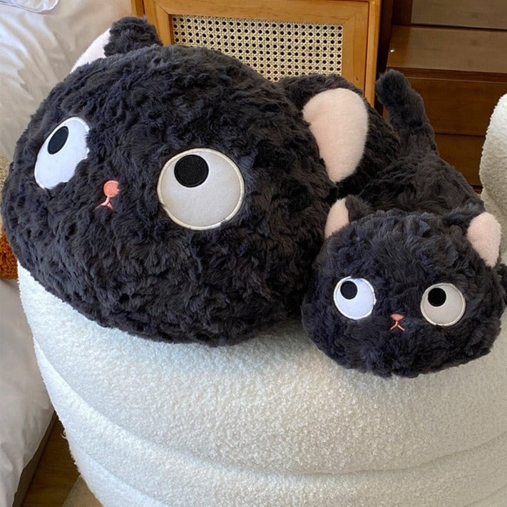 Cute Black Kitten Soft Plush Toy Laying Down