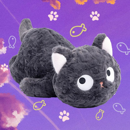 Cute Black Kitten Soft Plush Toy Laying Down