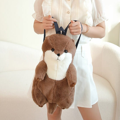 Cute Brown Otter Stuffed Backpack Buddy
