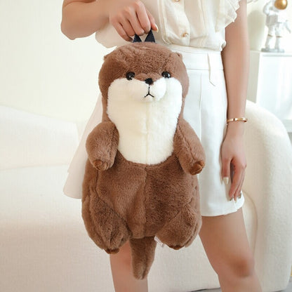 Cute Brown Otter Stuffed Backpack Buddy