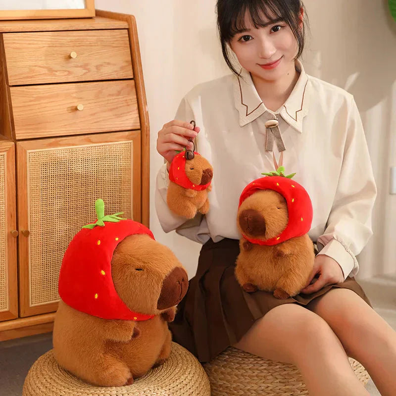 Cute Capybara Plush Toy with Pink Hat