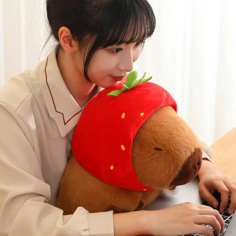 Cute Capybara Plush Toy with Pink Hat