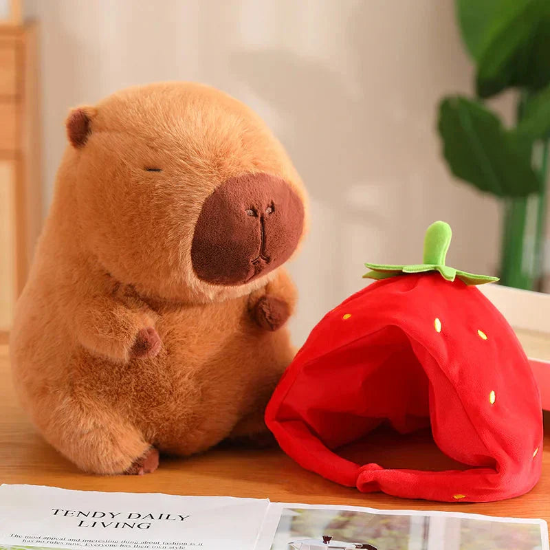 Cute Capybara Plush Toy with Pink Hat