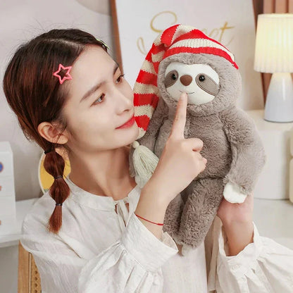 Cute Christmas Sloth Stuffed Animal with Red Hat