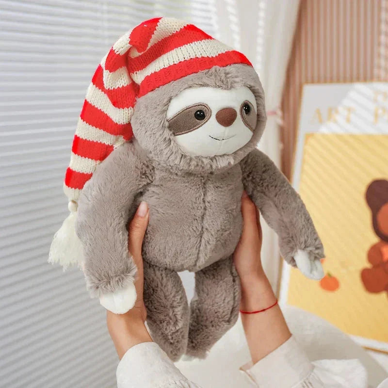 Cute Christmas Sloth Stuffed Animal with Red Hat