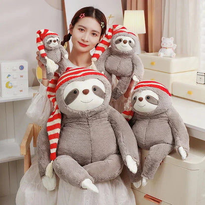 Cute Christmas Sloth Stuffed Animal with Red Hat
