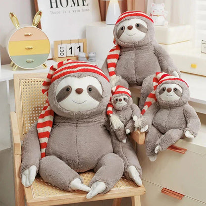 Cute Christmas Sloth Stuffed Animal with Red Hat