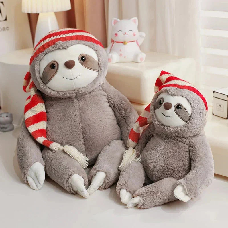 Cute Christmas Sloth Stuffed Animal with Red Hat