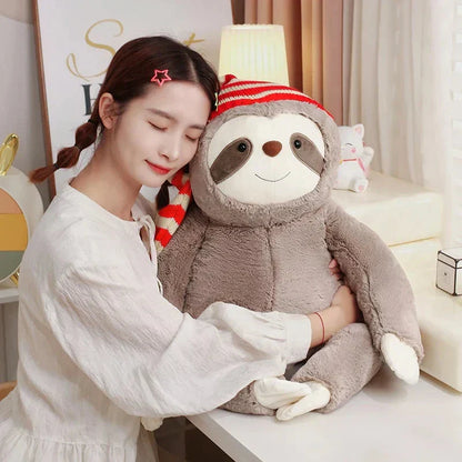 Cute Christmas Sloth Stuffed Animal with Red Hat